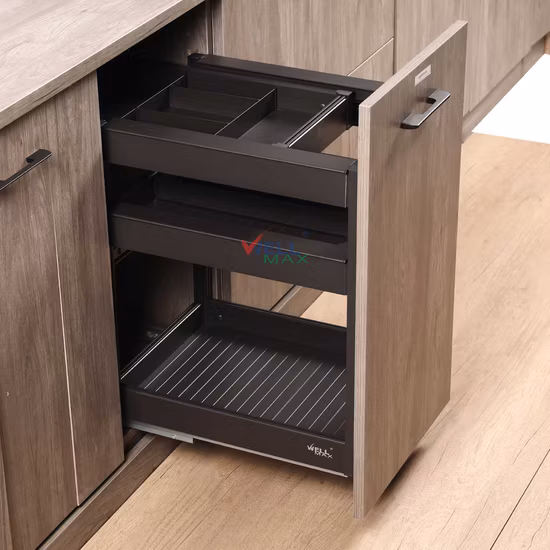 Wellmax Küchenschublade, seitlich montiert, zum Aufhängen, Aluminium, graubraun, pulverbeschichtet, multifunktionaler Schubladen-Seitenkorb